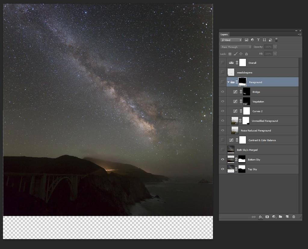How image was processed in Photoshop Photomerge Sky The two images of the sky are stitched together in Photoshop using