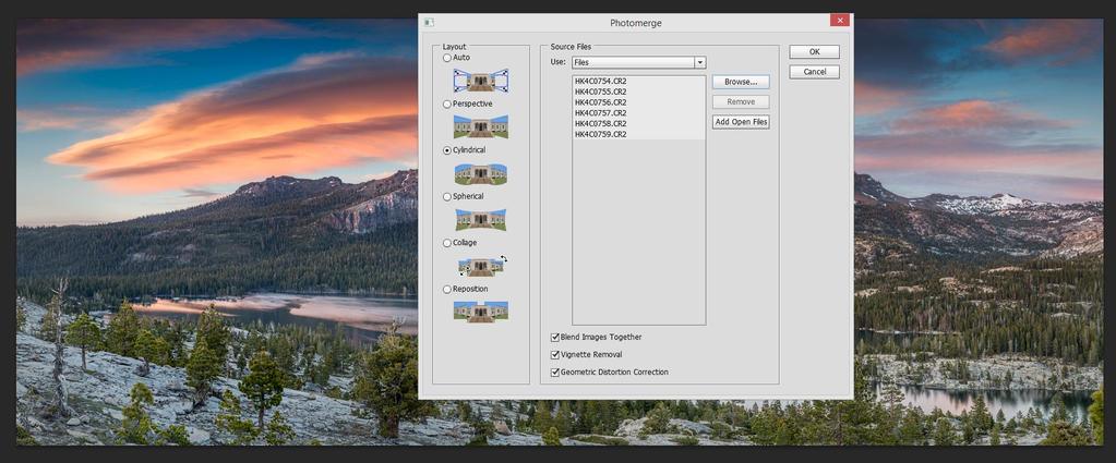 How image was processed in Photoshop Stitching Photo Merge Layout