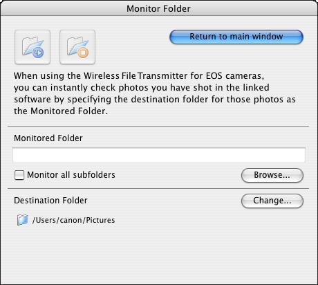 Click [Monitor Folder]. The [Monitor Folder] dialog box appears. Click the [Browse] button and specify the save destination folder for shot images.