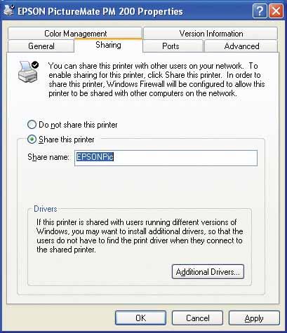 If you want to automatically download printer drivers to computers that are running different versions of Windows, click Additional Drivers and select the environment and the operating systems for