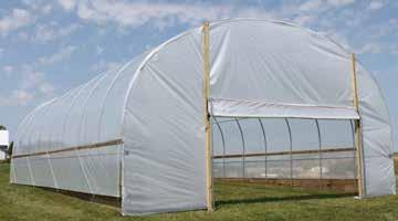 Overview GrowSpan 42' Wide Series 500 Tall High Tunnels Sample building shows drop-down sides and optional roll-up door panel. (Wood for end frame is supplied by the customer.