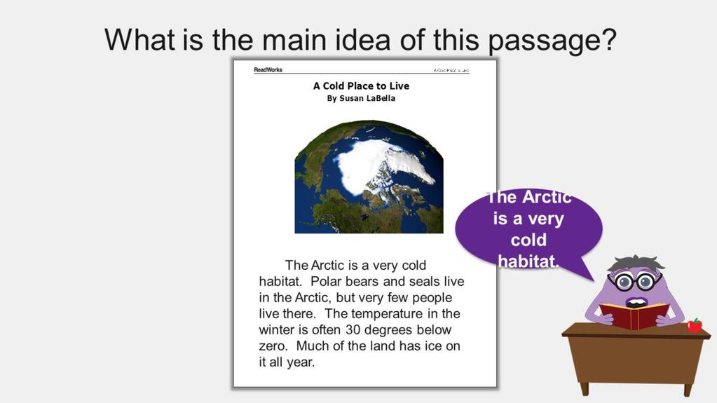 Mrs. Smart: The sentence that tells me what the paragraph is all about is the one that says, The Arctic is a very cold habitat And all the other sentences prove that!