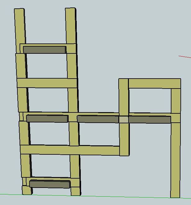 [14] Build the front and back single/ladder sections. These pieces are also mirror images of each other. Make marks on the verticals at the same spacing as the double front/back sections.