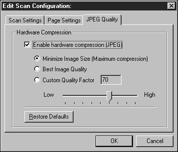 34 VISIONEER ONETOUCH 8600 SCANNER INSTALLATION GUIDE 6. If a JPEG tab is available, click it to select image compression settings.