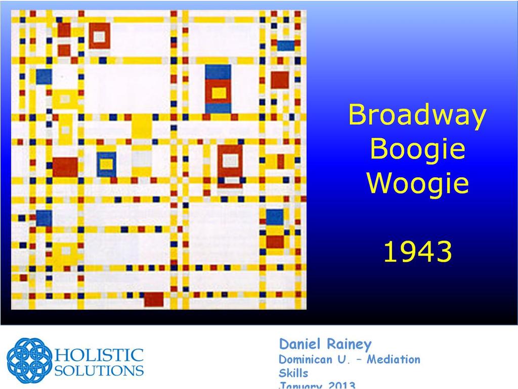 His last completed painting was this one Broadway Boogie Woogie finished in 1943, less than a year before his death.