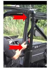 Install Doors on vehicle and adjust. 29) Slide door down onto unit hinges. 32) Push rear door frame back tightly against unit ROPS.