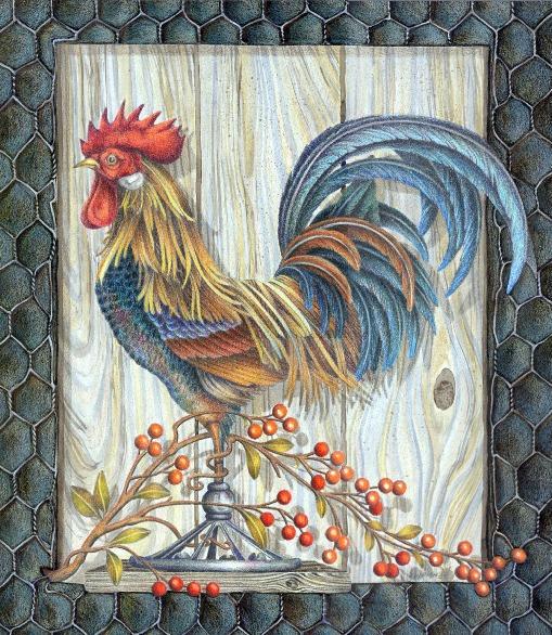 Rooster Weather Vane original color pencil work by L. S.