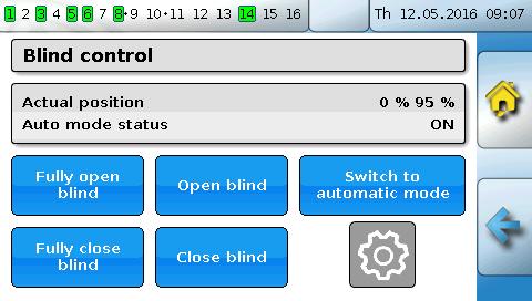 Blind control Blind control In Auto mode, the blind control applies the set position from the Shading function.
