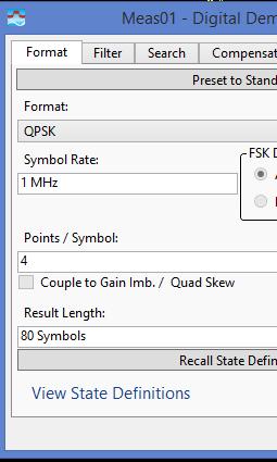 The persistence Set this to 10x to 30x the number of symbols. For BPSK we have 2 symbols. Figure 13 Setting the Demodulation Format 8.