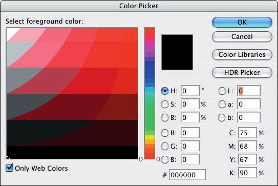 102640 ch03.1.qxp 3/2/07 3:48 PM Page 85 Understanding Color Modes 3 Check the Only Web Color checkbox at the bottom left of the of the Color field to limit the color bar and color field to the 216