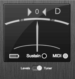 TriplePlay Software (continued) Calibrating string sensitivity: In the center of the interface is a set of meters for adjusting the dynamic sensitivity for each string.