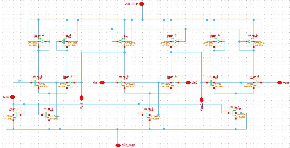 http:// Fig2: Schematic with transistor sizes DC simulation is performed using spectre simulator. The DC operating points and DC node voltages are annotated.