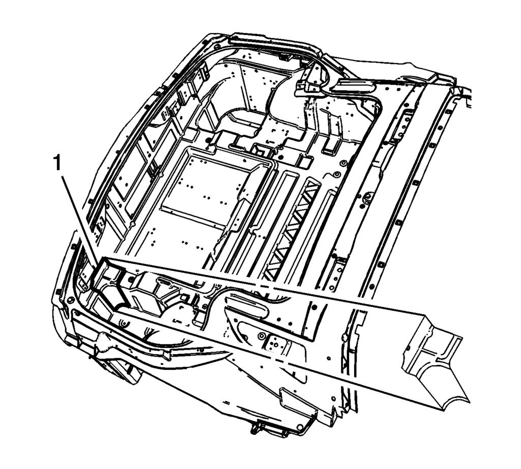 9. To gain access to the inner rail welds, modify the rear wall of the SMC rear compartment panel in the following manner: From inside the vehicle locate, mark, and cut out windows in the rear