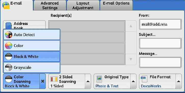 4 SCANNING FEATURES 4.1 SCANNING COLOR Set the scanning color for the documents to be scanned. Auto Detect: The color of the document is determined automatically.