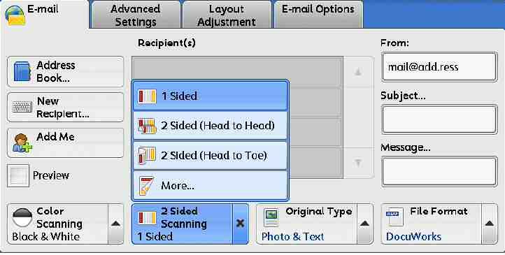 4.2 2-SIDED SCANNING Select to scan both sides of a 2-sided document. 1 Sided: Select this to scan only 1 side of the document.