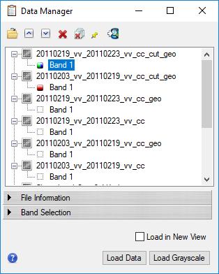 Figure 31: Sample Selection Geographic Data panel. Output Files tab. ENVI is loading the images sub-set over the common area as single, black-and-white channels.