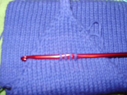 4 loops pulled through from back to front of flap. Move your crochet hook 1 stitch either up or down from the last loop, and pull a LONG strand of yarn through.