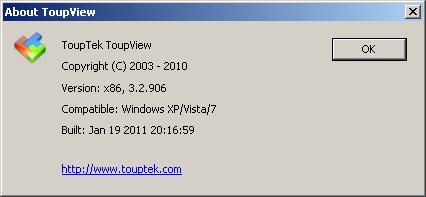 1.12.4 About ToupView Help Display the related information about ToupView, including Version, Compatible, Built date and its link etc.