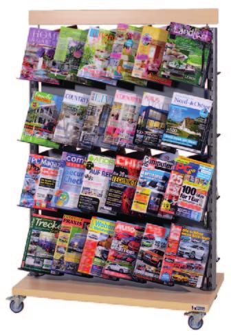 sight panels, 8 metal bars with 6 pockets PA4 each For books, magazines, DVD, non-book product Flexible by combining various display modules Slim design,
