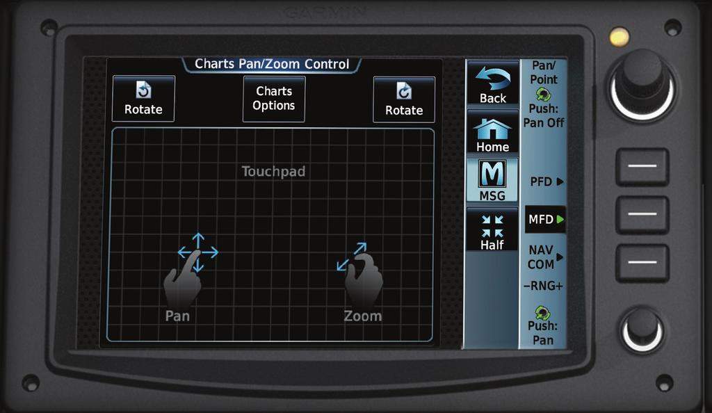 Additionally, each touchscreen placement gives the pilot an unobstructed view to access aircraft systems, radios and flight planning without straining. Pan and zoom.