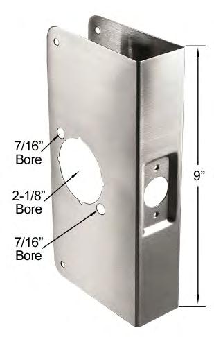 EXIT DEVICES CLOSERS LOCKS HINGES FLAT GOODS 50 SAVERS DK1 6 or 9 HIGH 4-3/4 WIDE 2-1/8 BORE 2-3/4 BACKSET F - SERIES Any door saver in this catalogue can be ordered with a square latch cut-out (No