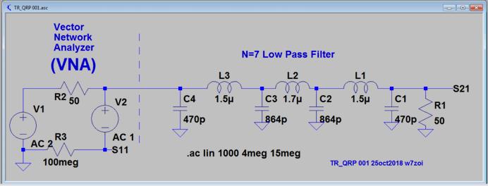 probably use a standard value of 47 pf. The receiver is assumed to have an input impedance close to 50 ohms, R5 in Fig. 1. L5 is chosen to resonate with C7 at 7 MHz, so would be 11 uh.