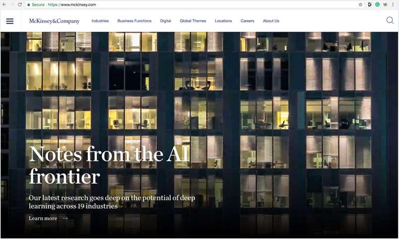McKinsey's Webpage McKinsey.com Highlight the industries- when you pick a specific industry, McKinsey talks about its impact, employees and recent publications. (https://www.mckinsey.