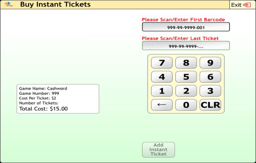 Scan the bottom barcode on the ticket you would like to cancel, and then touch the [CANCEL] button.
