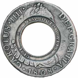 HOLEY DOLLARS AND DUMPS Highest Grade Countermarked Holey Dollar with 19th Century Provenance 1076* New South Wales, five shillings or holey dollar, 1813, struck