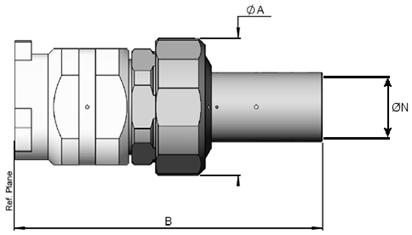 For connector dimensions, see Para. 1.6.2 (as applicable) and Para. 1.6.3. 2. Total length L applies to the cable assembly without any 3D design. 1.6.2 Connectors 1.6.2.1 TNC-VHP, Male, Straight Plug for RG401 Semi-rigid Cable used in Variants 01, 02 Symbols Dimensions mm Min Max ØA 16.