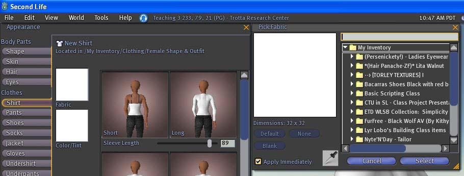 Step 3: Second Life Applying Your Logo In the Shirt section, click on the swatch on the top, that says Fabric.