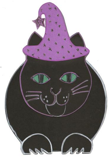 Halloween Cat Shaped Card Print out the Halloween cat template and cut out the body part. Take a piece of black A4 card and fold it in half.