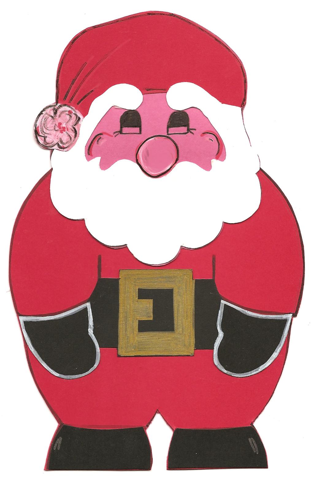 Santa Shaped Card Print off the Santa shaped card template. Cut out the body piece and the head piece cutting around the outermost line only, don t cut into the detail.