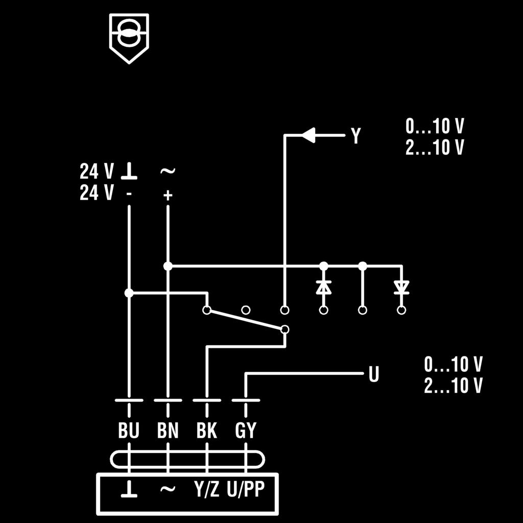 Controller Gruner make: 227V-024-05 Compact / 227V-024-10 Compact / GUAC-SM3/SCH Universal Connection diagram and positive control Setting safety transformer AC DC 0...10 V close if vmin=0 0.