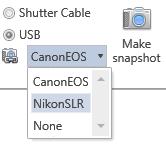 To check if the rotating system platform is connected properly use platform rotation buttons Forward, Stop in the program. Capture 1. Select camera control via USB.