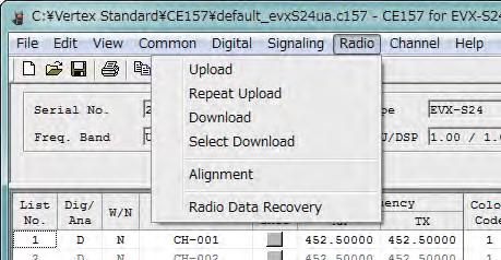 Click the Alignment in the Radio menu tab of CE157 to open the Alignment window.