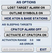 An alarm message is generated (chapter 2.11.2). AIS FILT RNG (adjustable within 3-96NM) Only new AIS targets are visible on the display.