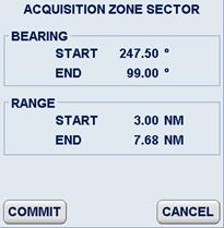 2.6.1.1 Select ACQUISITION Zone Shape The sequence of operations below can be used to select the acquisition zone form SECTOR.