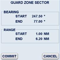 GUARD ZONE SECTOR Operator controls Task Step 1 Open the TGT menu. Step 2 Open the CREATE ZONE menu. Step 3 Open GUARD ZONE menu containing the options SECTOR and RING.