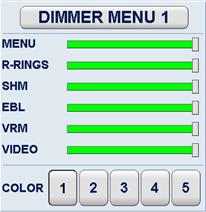 LOCAL selected, adjust the slider to set the desired brightness for this console. DIMMER MENU 1 MENU slider used for dimming the menus.