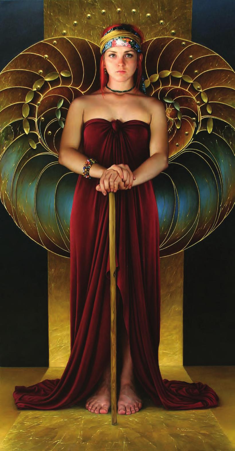 (Opposite page, clockwise from top left) Summer Shade by Karen Noles; The Girl with the Cherry Red Hair, by Duffy Sheridan; Crow Ceremonial Pouch, by Lindsay Goodwin; Light on Copper, by Ed Copley.