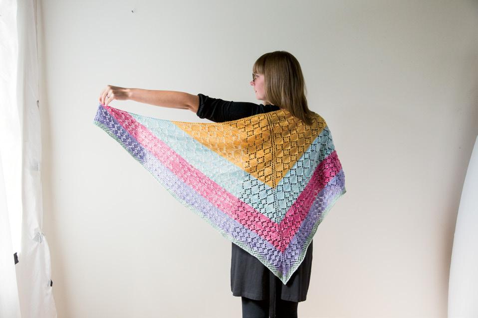 Kaieteur Shawl Notes: The extra-long gradient of this shawl is achieved by regularly alternating between two skeins of yarn.