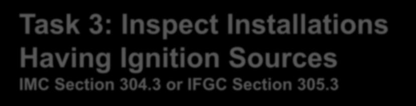 Task 3: Inspect Installations Having Ignition Sources IMC Section 304.3 or IFGC Section 305.3 1. Check if the ignition source is located in a hazardous location.