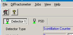 5. Set the detector a. Select the Details tab b. In the upper right-hand corner of XRD Commander, make sure that Detector 1 is selected, not PSD. c. Select the Adjust tab d.