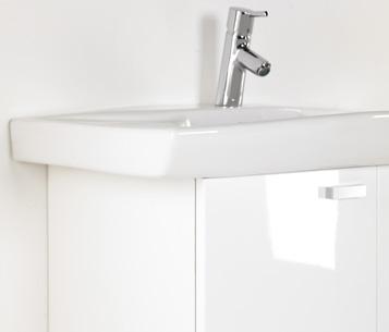PAGE 06-11 Colour and decor of cabinets White matt Mocca 3 sizes of highly durable sanitary porcelain basins in a modern design with both large basin and ample surround space 40 cm tall vanity unit