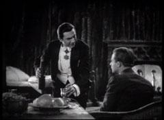 The vampire offers "very old wine" from a bottle and pours it into a glass for his guest. Renfield asks: "Aren't you drinking?