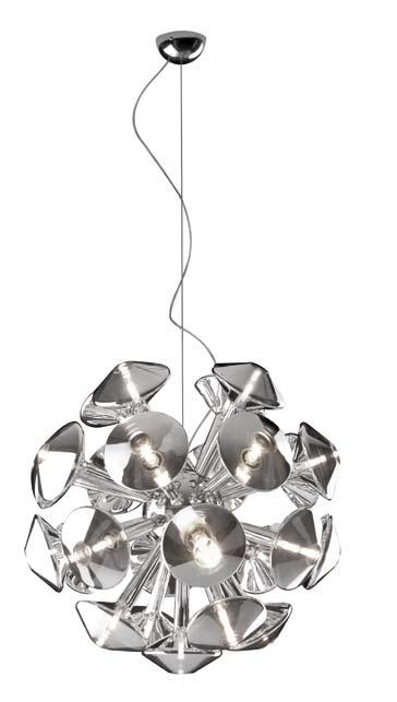 Struttura in metallo cromato Pendant lamp composed by 25 borosilicate glass elements in