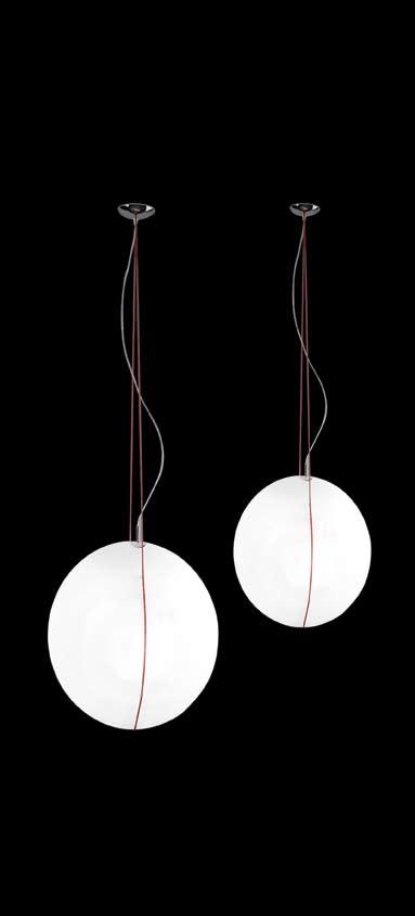 Pendant lamp composed by two satin white thermal moulded glass lens.
