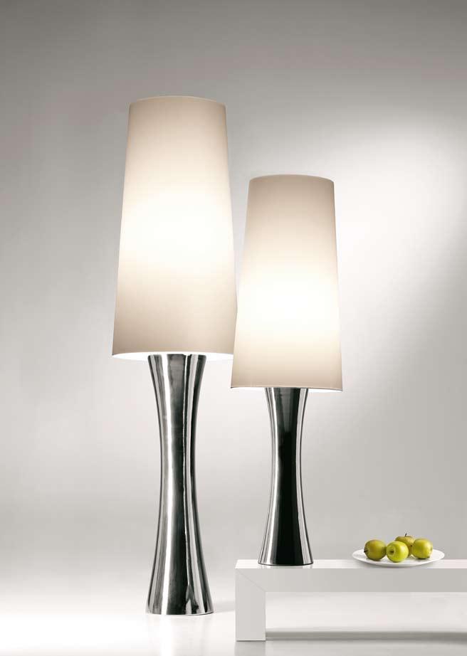 Table and floor lamps in hand decorated majolica with polished Silver