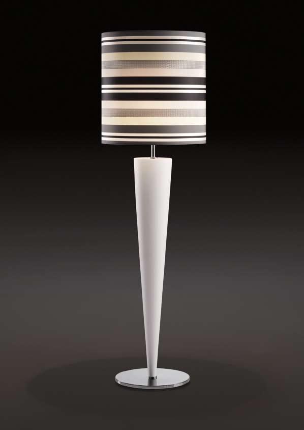 Satin white hand decorated lamp in the floor and table applications.